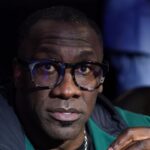 Former NFL player Shannon Sharpe looks on in the second half of the in season tournament championship final between the Indiana Pacers and the Los Angeles Lakers at T-Mobile Arena.