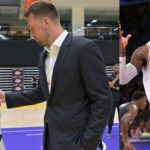 Jeanie Buss, Luka Doncic (L) and LeBron James (R)