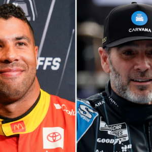 (L-R) NASCAR Cup Series drivers Bubba Wallace and Jimmie Johnson.