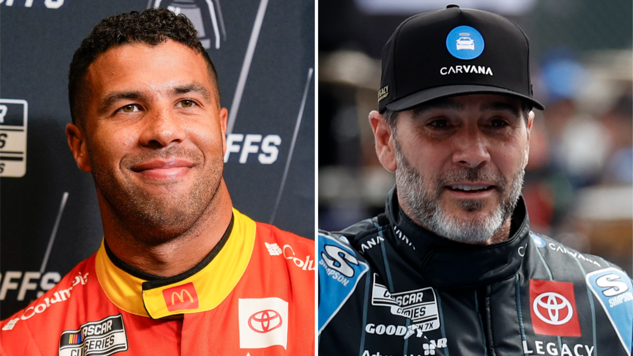 (L-R) NASCAR Cup Series drivers Bubba Wallace and Jimmie Johnson.