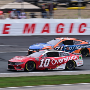 Jun 23, 2024; Loudon, New Hampshire, USA; NASCAR Cup Series driver Noah Gragson (10) races during the USA TODAY 301 at New Hampshire Motor Speedway. Mandatory Credit: Eric Canha-Imagn Images