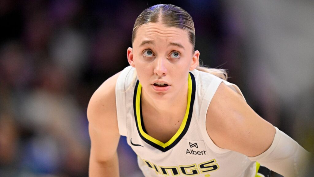 Sep 11, 2025; Arlington, Texas, USA; Dallas Wings guard Paige Bueckers (5) looks on during the second half against the Phoenix Mercury at College Park Center.