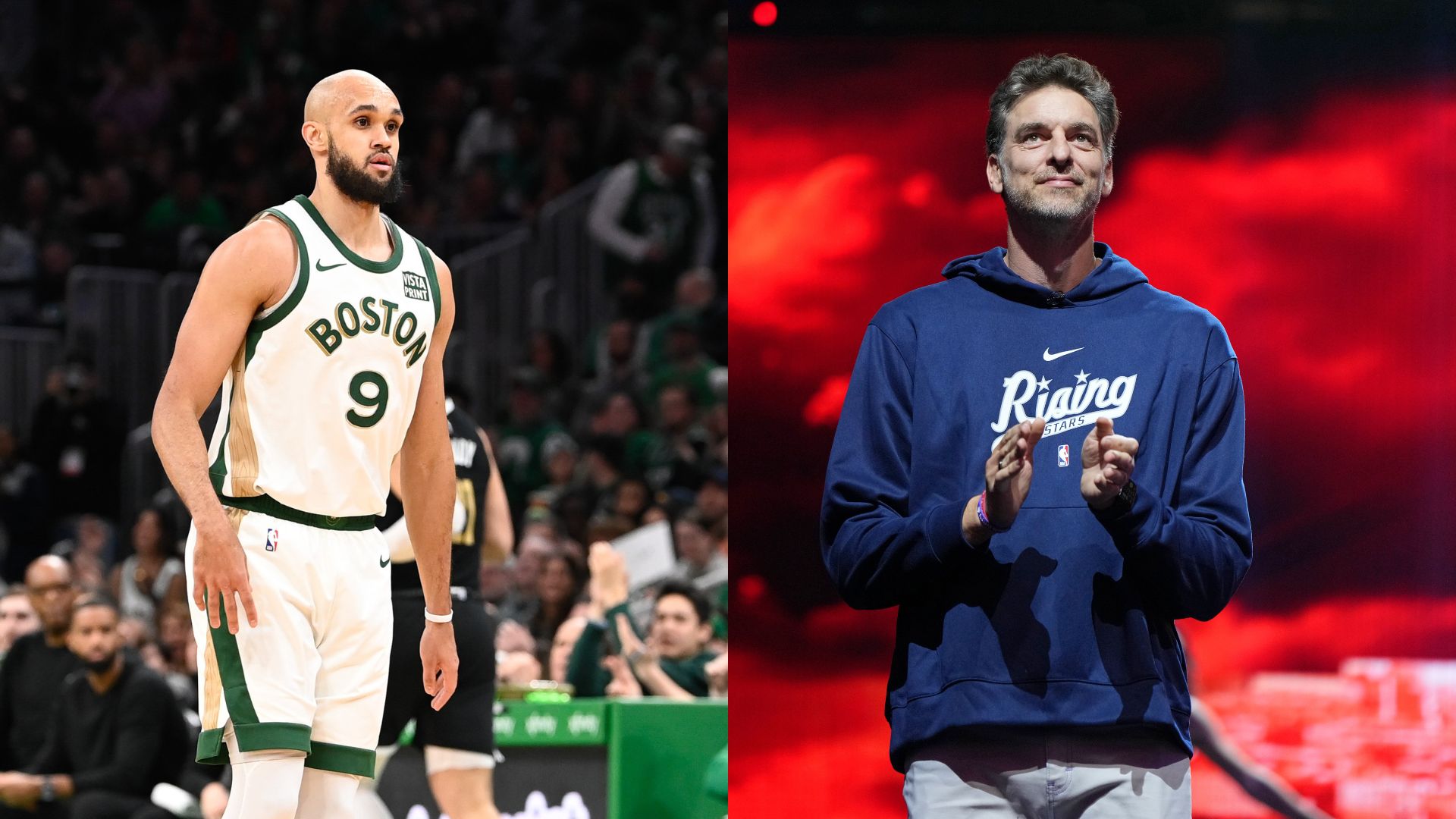 Derrick White (L) and Pau Gasol (R)