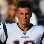 New England Patriots quarterback Tom Brady (12) prior to the coin toss before the preseason game against the Tennessee Titans at Nissan Stadium.