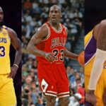 LeBron James(L), Michael Jordan(Center), and Kobe Bryant(R)