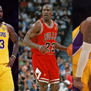 LeBron James(L), Michael Jordan(Center), and Kobe Bryant(R)
