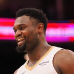 Feb 8, 2025; Sacramento, California, USA; New Orleans Pelicans forward Zion Williamson (1) smiles after a foul call against the Sacramento Kings during the fourth quarter at Golden 1 Center