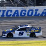 NASCAR Cup Series driver Chase Elliott (9) competes during qualifying for the Camping World 400 at Chicagoland Speedway.
