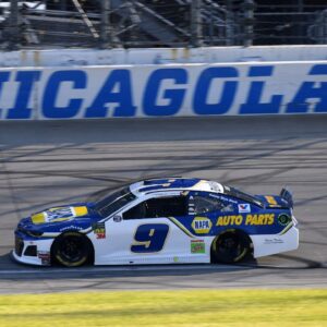 NASCAR Cup Series driver Chase Elliott (9) competes during qualifying for the Camping World 400 at Chicagoland Speedway.
