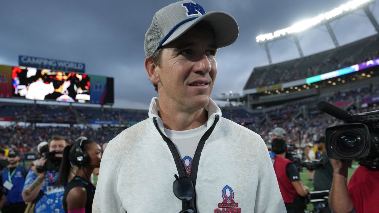 NFC coach Eli Manning reacts after the 2025 Pro Bowl Games at Camping World Stadium.