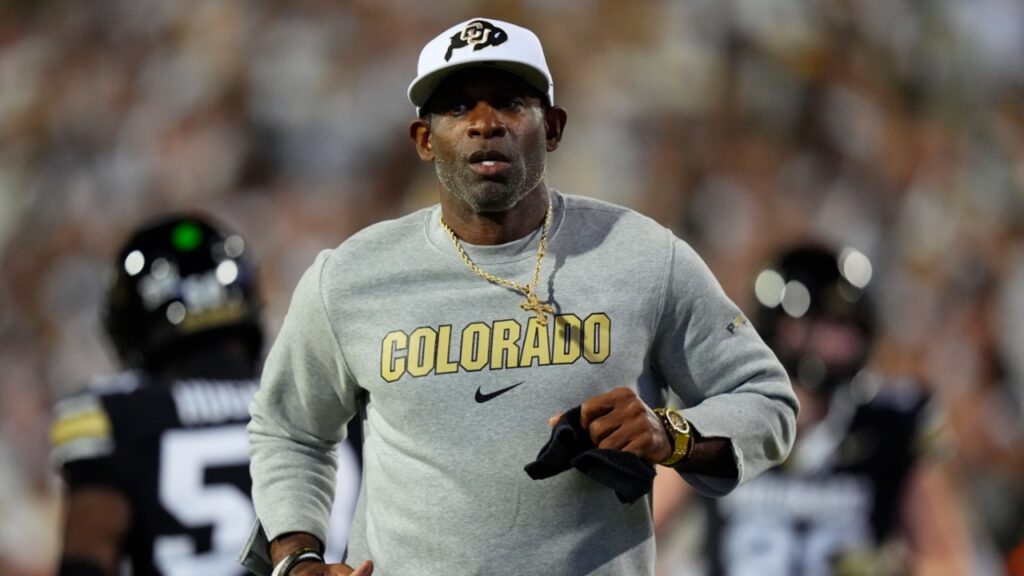 Colorado Buffaloes head coach Deion Sanders before the game against the Wyoming Cowboys at Folsom Field.