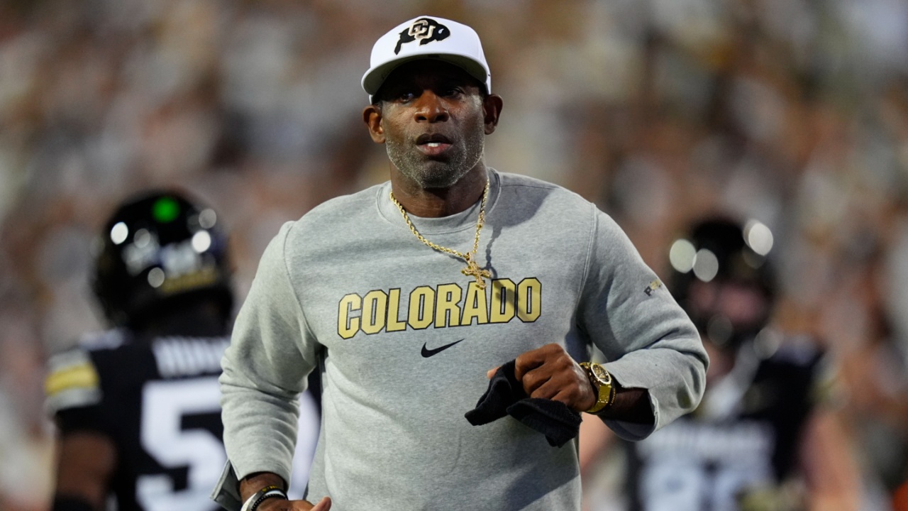 Colorado Buffaloes head coach Deion Sanders before the game against the Wyoming Cowboys at Folsom Field.