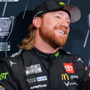 Tyler Reddick answers questions from the media during NASCAR Cup Series Playoff Media Day at Charlotte Convention Center.