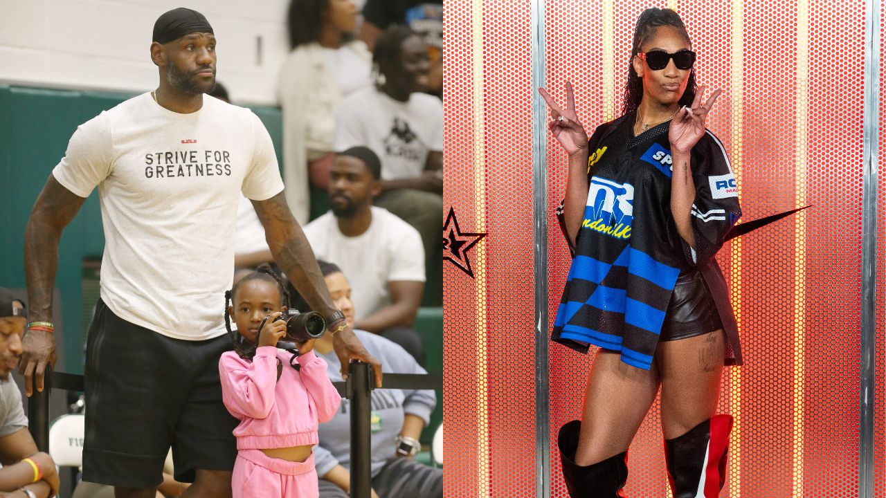 LeBron James and Zhuri James (L), A'ja Wilson(R)