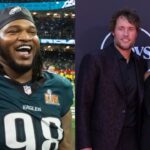 Jalen Carter (left), Matthew and Kelly Stafford (right)