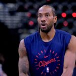 Los Angeles Clippers forward Kawhi Leonard (2) warms up prior to game four of round one of the 2024 NBA Playoffs at Intuit Dome.
