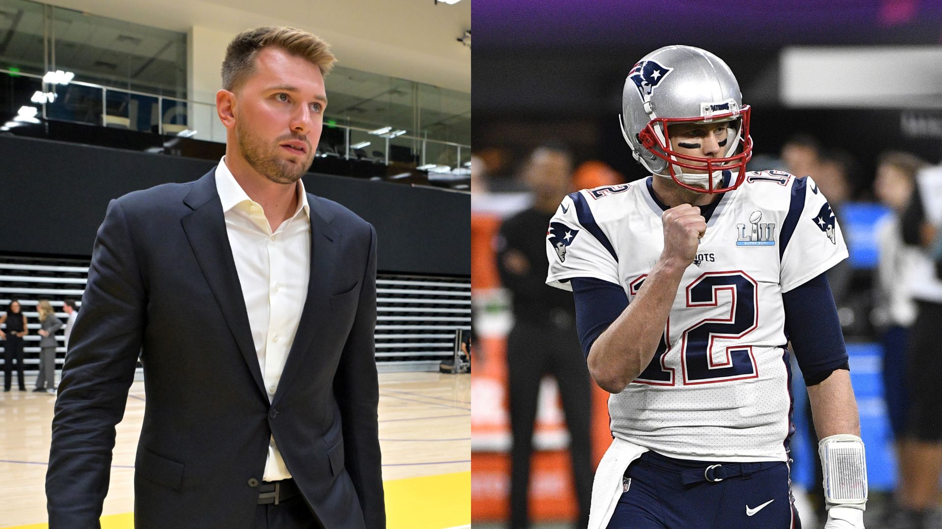 Luka Doncic (L) and Tom Brady (R)