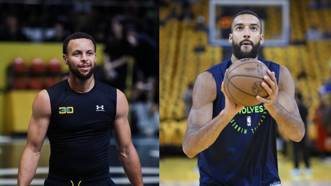 Stephen Curry (L), Rudy Gobert (R)