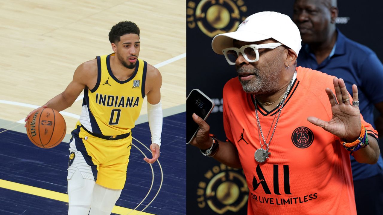 Tyrese Haliburton (L), Spike Lee (R)
