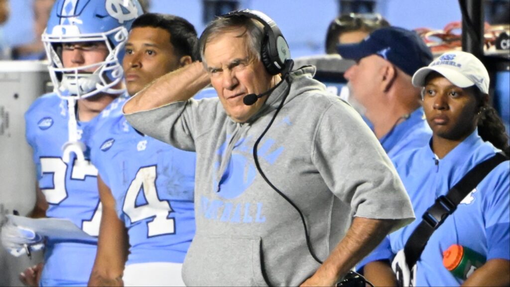 North Carolina Tar Heels head coach Bill Belichick on the sidelines in the fourth quarter at Kenan Stadium.