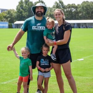Jason Kelce with wife Kylie and kids.