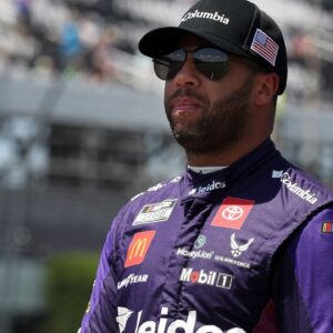 NASCAR Cup Series driver Bubba Wallace walks on pit road prior to practice and qualifying for the The Great American Getaway 400 at Pocono Raceway.