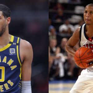 Tyrese Haliburton (L), Reggie Miller (R)