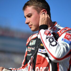 Oct 11, 2025; Las Vegas, Nevada, USA; NASCAR Cup Series driver Christopher Bell (20) during qualifying for the South Point 400 at Las Vegas Motor Speedway
