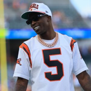 Former Cincinnati Bengals wide receiver Chad Johnson walks on the field prior to a game against the Detroit Lions at Paycor Stadium.