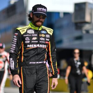 Oct 11, 2025; Las Vegas, Nevada, USA; NASCAR Cup Series driver Ryan Blaney (12) during qualifying for the South Point 400 at Las Vegas Motor Speedway