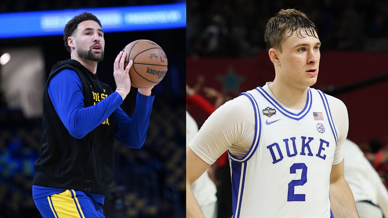 Klay Thompson (L), Cooper Flagg (R)