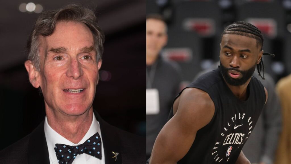 Bill Nye (L), Jaylen Brown (R)