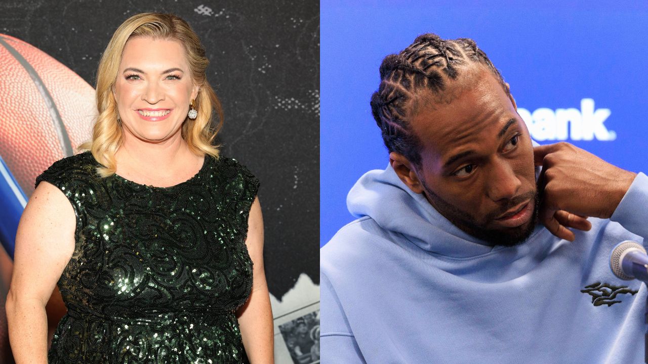 Ramona Shelburne (L), Kawhi Leonard (R)