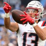 New England Patriots wide receiver Mack Hollins (13) reacts after making a catch against the Tennessee Titans during the first half at Nissan Stadium.