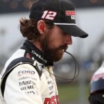 Oct 25, 2025; Martinsville, Virginia, USA; NASCAR Cup Series driver Ryan Blaney (12) before NASCAR Cup Series Xfinity 500 Qualifying at Martinsville Speedway.