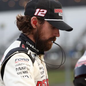 Oct 25, 2025; Martinsville, Virginia, USA; NASCAR Cup Series driver Ryan Blaney (12) before NASCAR Cup Series Xfinity 500 Qualifying at Martinsville Speedway.