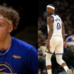 Brandin Podziemski (L), Jimmy Butler, Stephen Curry (R)