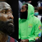 Kendrick Perkins (L), James Harden Kevin Durant (R)