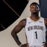 New Orleans Pelicans forward Zion Williamson (1) poses during media day at Ochsner Sports Performance Center.