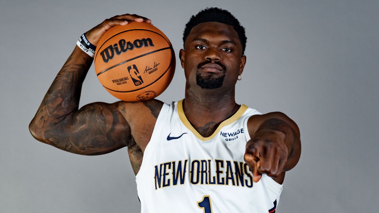 Sep 23, 2025; Metairie, LA, USA; New Orleans Pelicans forward Zion Williamson (1) takes part in media day at Ochsner Sports Performance Center. Mandatory Credit: Matthew Hinton-Imagn Images