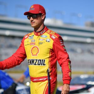 Oct 11, 2025; Las Vegas, Nevada, USA; NASCAR Cup Series driver Joey Logano (22) during qualifying for the South Point 400 at Las Vegas Motor Speedway.