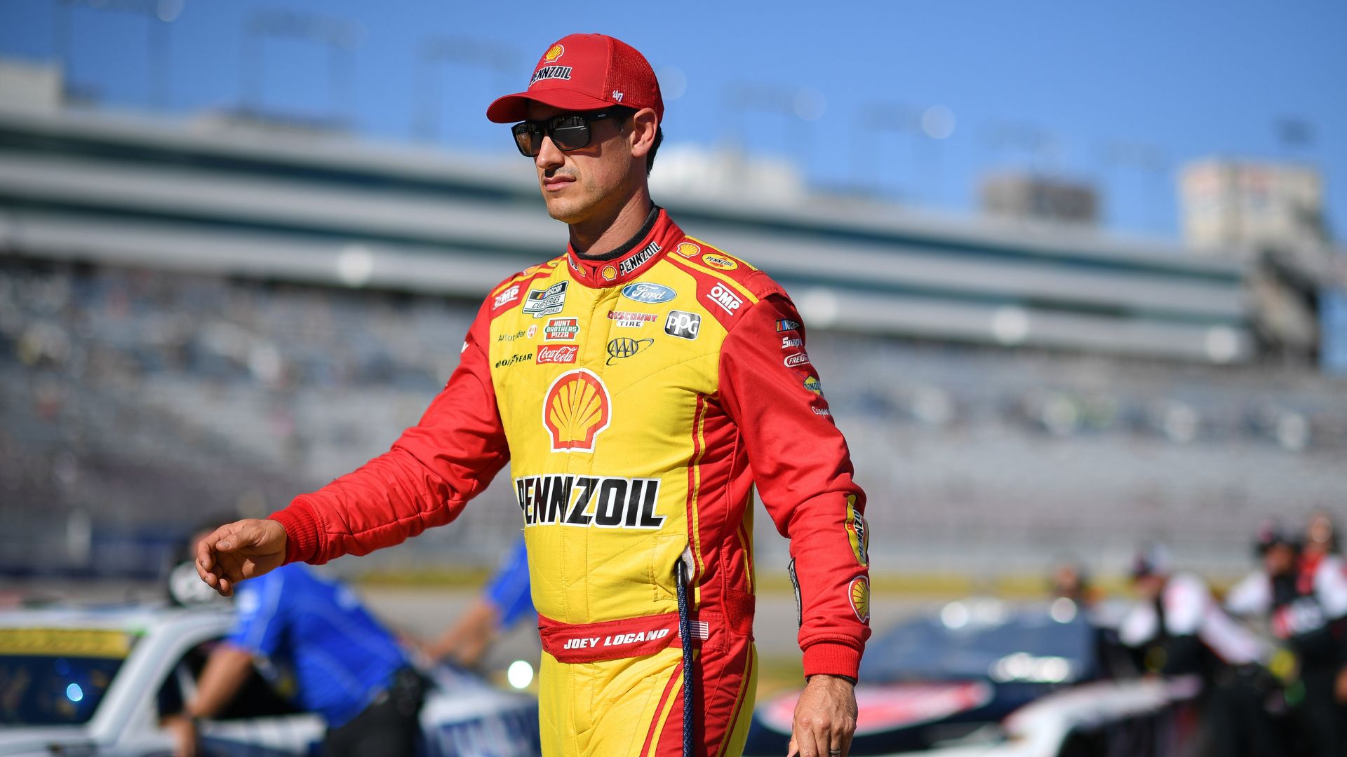 Oct 11, 2025; Las Vegas, Nevada, USA; NASCAR Cup Series driver Joey Logano (22) during qualifying for the South Point 400 at Las Vegas Motor Speedway.