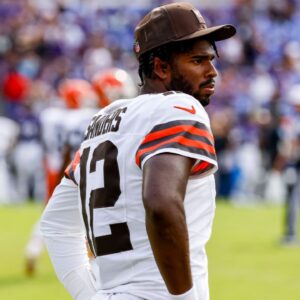 Cleveland Browns quarterback Shedeur Sanders (12) after the game against the Baltimore Ravens at M&T Bank Stadium.
