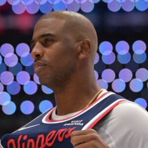 Sep 29, 2025; Inglewood, CA, USA; Los Angeles Clippers guard Chris Paul (3) poses during media day at Intuit Dome.