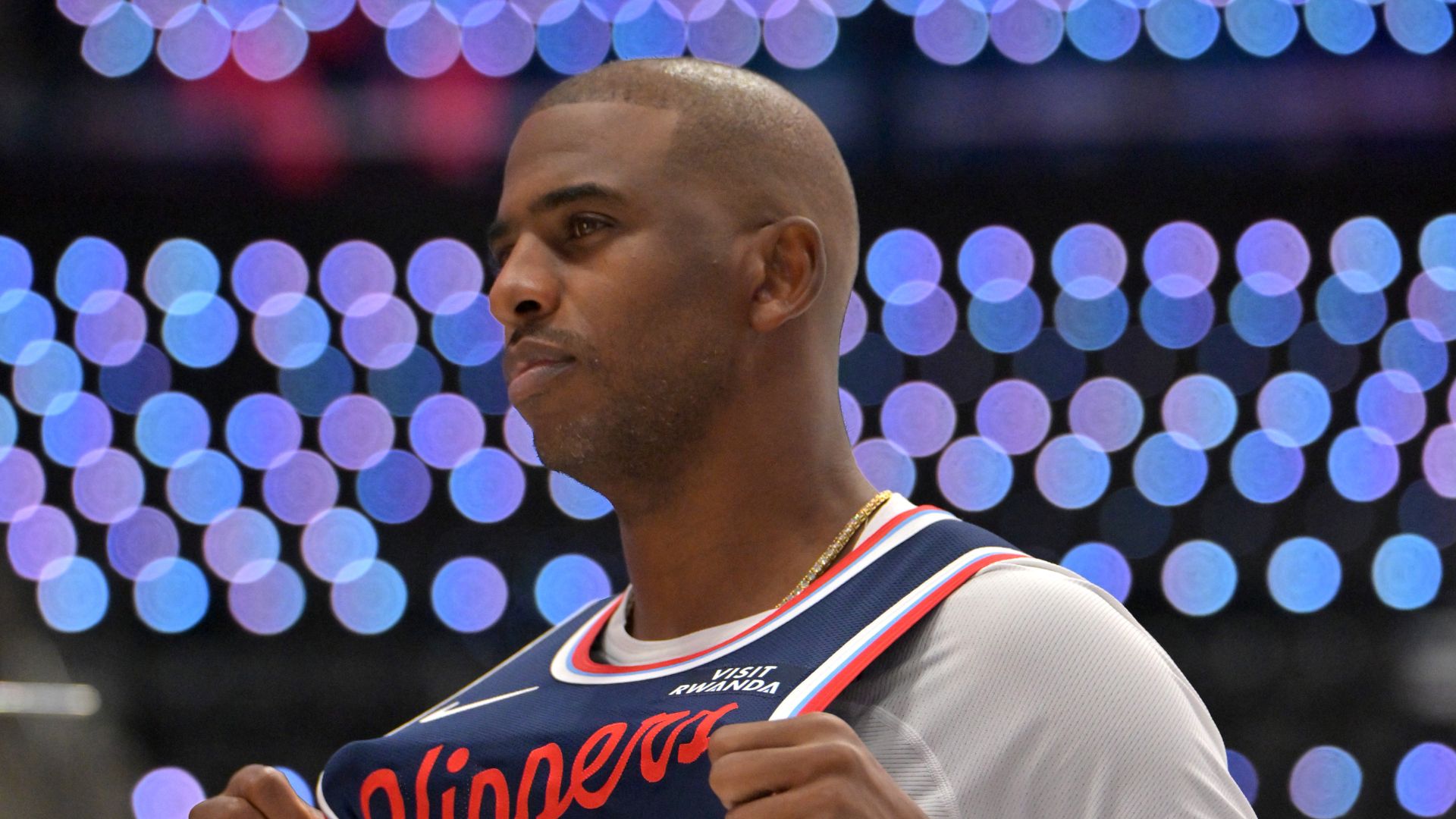 Sep 29, 2025; Inglewood, CA, USA; Los Angeles Clippers guard Chris Paul (3) poses during media day at Intuit Dome.