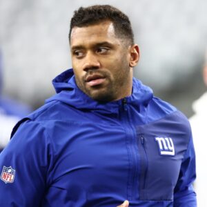 New York Giants quarterback Russell Wilson (3) warms up before the game against the Dallas Cowboys at AT&T Stadium.