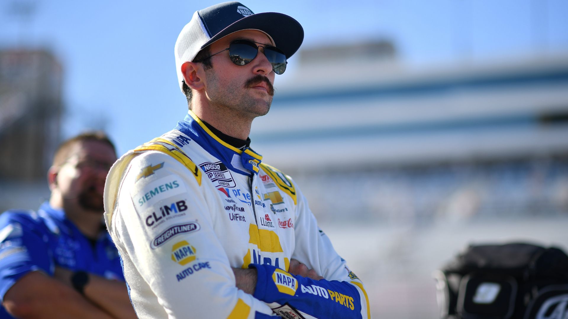 Oct 11, 2025; Las Vegas, Nevada, USA; NASCAR Cup Series driver Chase Elliott (9) during qualifying for the South Point 400 at Las Vegas Motor Speedway