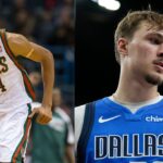 Giannis Antetokounmpo (L), Cooper Flagg (R)