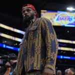 Oct 24, 2025; Los Angeles, California, USA; Los Angeles Lakers forward LeBron James reacts during the game against the Minnesota Timberwolves at Crypto.com Arena