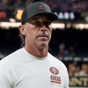 an Francisco 49ers head coach Kyle Shanahan leaves the field at the end of game against the New Orleans Saints at Caesars Superdome.